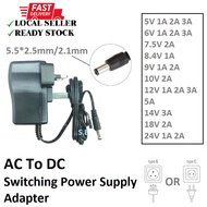 UK EU Plug 5.5mm x 2.5mm /1.4mm Switching Power Supply Adaptor (1-5A) AC To DC (5/6/9/7.5/8.4/10/12/