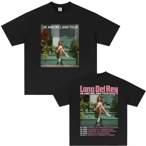 Lana Del Rey 2026 UK & Ireland Tour Poster Print T-Shirt, Unisex Hip-Hop Street Fashion Cotton Short