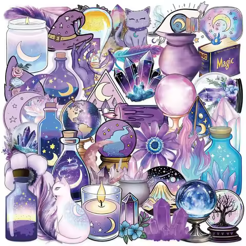 50PCS Transparent INS Magic Witch Holographic Sticker Pack - Waterproof PET for Scrapbooking Decor R