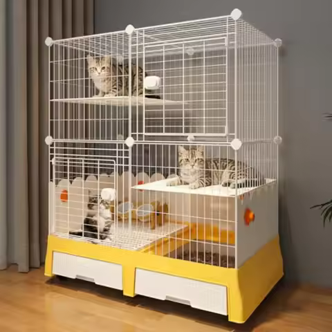 Large Cat Cage Indoor On Wheels,Cat Enclosure with Litter Box Ideal for 1-3 Cats,35.5" L x 21.6" W x