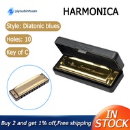 Swan Harmonica 10 Holes Key of C GOLDEN with Case Blues Harp Metal Steel NEW