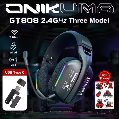 ONIKUMA GT808 Wireless Headphone with RGB Light 2.4Ghz Low Latency Gaming Headset with 360° Rotating