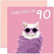 Old English Co. Funny Cat 90th Birthday Card for Her - 'Fabulous at 90' Ninetieth Birthday Card for 