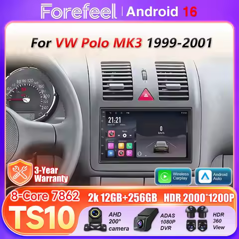 Android 16 Autoradio For VW Polo MK3 1999 2000 2001 Wireless Carplay Video Multimedia Player GPS Nav