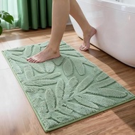 Whaline 3D Green Leaves Rug Tufted Bath Mat Botanical Absorbent Floor Carpet Non Slip Leaf Bathroom 