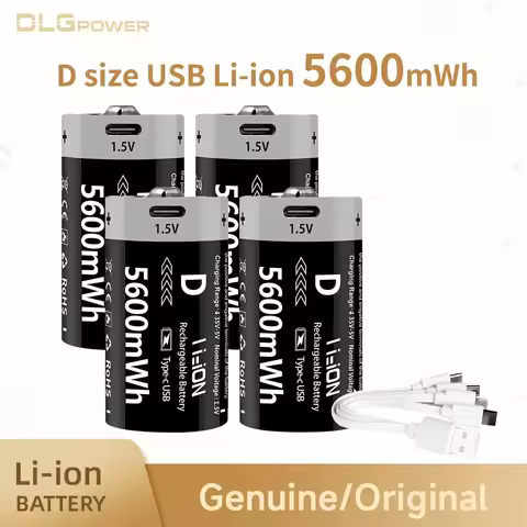 DLGpower USB 5600mWh D-cell LR20 Lithium Ion Battery Lithium Ion Rechargeable D-cell 1.5V Gas Stove 