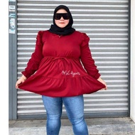 BLOUSE OVERSIZE BAJU BLAUS SAIZ BESAR BAJU BLOUSE PLUS SIZE BIG SIZE RUFFLE ADA ROPOL DOLLY BLOUSE P