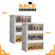 𝗥𝗔𝗖𝗞 𝗠𝗔𝗦𝗧𝗘𝗥 3 Layer 2 Transparent Doors Opened Type Modern Classic Space Saving Foldable Stackable B