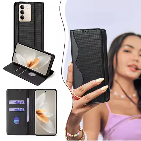 Magnetic Leather Flip Wallet Case For VIVO V27 V25 V23 Pro Vivo V27E V23E V21E Glitter Bling Protect