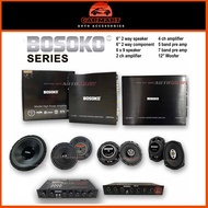 BOSOKO Sound System Series 6'' 2 way Spk 6'' 2 way component 6x9 Spk 2ch amp 4ch amp 4&5 band pre-am