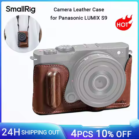 SmallRig S9 Leather Half Case, Camera Leather Case for Panasonic LUMIX S9 Built-in Wooden Grip And S