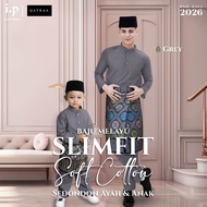 QAYRAA 2026🪔 Grey Baju Melayu Soft Cotton Slim Fit Cekak Musang Ayah dan Anak Sedondon Family Set - 