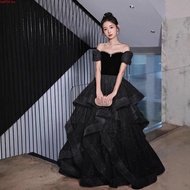 Banquet Black Off Shoulder Sequins Glitter Evening Dress For Women 2024 Luxury High-End New Glamorou