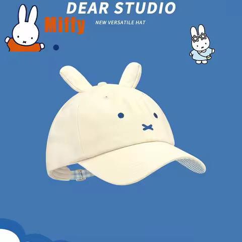 Kawaii Miffy Baseball Cap Cute Rabbit Ear Sun Hat Adjustable Outdoor Headwear Fashion Accessory Vaca