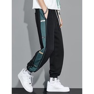 Teen Boys Fleece-Lined Thickened Sweatpants Stylish Cuffed Sporty Striped