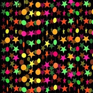 QQMALL Neon Fluorescent Garland, Rectangle Fluorescent Paper Round Pentagram Fluorescent Banner, Lat