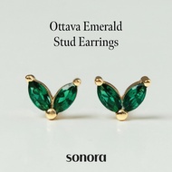 Sonora Ottava Emerald Stud Earrings, Rhapsody Collection, 18K Gold Plated 925 Sterling Silver