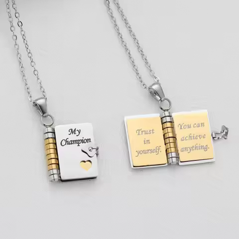 For Son My Champion Book Necklace Openable Book Pendant Engraved My Little Hero Son Necklace Boy Jew