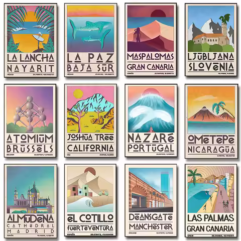 Retro Famous City Travel Posters Portugal Wave Portugal Wave Mt Fuji Prints Diamond Painting Wall Ar