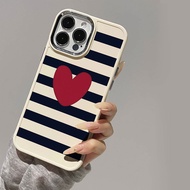 Casing for iPhone 15plus 14plus 12Promax 14Promax 13Promax 13 15 14 11Promax 7plus 8plus 11 15pro x xs max Simple Black Striped Red Heart Pattern Metal Photo Frame Case