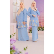 Baju Kurung Bercorak Sulam BABY BLUE Como Crepe Ironless Saiz S - 5XL PLUS SIZE Ready Stock Raya Sale ( baju raya 20