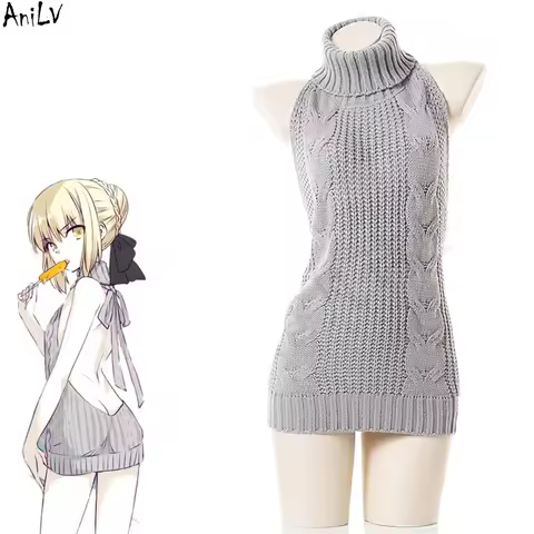 AniLV Japanese Anime Girl Fate Saber Alter Arturia Pendrag Uniform Sweater Halter Backless Dress Cos