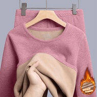 1 SET/2PCS Mens Winter Fleece Underwear Mens Fleece-Lined Thermal Underwear Set Womens Round Neck Co
