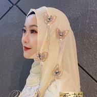 Muslim Gauze Scarf New Style Casual Mesh Butterfly Tassel Long High-Family Simple Malay Headscarf Hot-Selling穆斯林纱巾新款休闲网纱蝴蝶流苏长巾回族简便马来款头巾盖头爆款Muslim gauze gaze baru libur kupu-kupu tassel tuala panjang Hui sempurna seluar kepala Malay