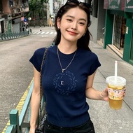 AX9U Old Money Style Garland Embroidered Short Sleeve T-Shirt for Women