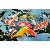 Hiasan Dinding Lukisan Cetak Ikan Koi Fengsui Cerah Plus Bingkai