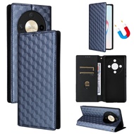 Lattice Magnetic Leather Flip Cover for Honor X9b X9a X9c Smart 5G Phone Case Stand Holder Card Slot