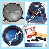 paket audio mobil subwoofer 12 inch Hollywood+ monoblock Hollywood+gril 12 inch besi