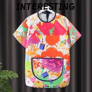 INTERESTING Short-sleeved Painting Apron, Drawing Dressing Waterproof Art Bibs,  Random Pattern Easy