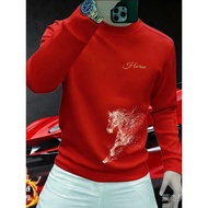 New Year Red Sweatshirt Men's Benming Year Red Clothes Festive Casual Chinese New Year Top T-Shirt//