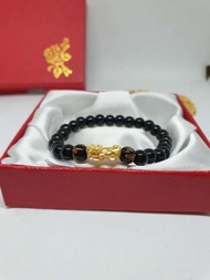 ข้อมือหินปี่เซี๊ยะทองคำแท้99.99%นน0.20G#หินดำพร้อมคาถาบูชา+ใบรับประกันp&N Gold #ทองคำแท้ ทองสะสม