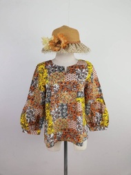 เสื้อเบลาส์คอวีซาร่า อก42“ผ้าป่านเนปาล ลายแพทเวิคคอV Zara official thailand แขนพองสามส่วน ใส่แล้วแขน