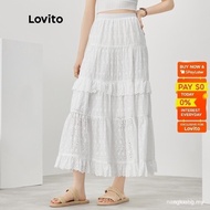 【In stock】Lovito Plain Ruffle Hem Lettuce Trim A Line Skirt L52AD142 CWAN AURW SNDZ VFZP