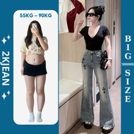 Women's High-Waist Flared Jeans with Cross Embroidery Long Hack Shape QC518 – 2KJeans