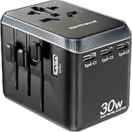 Universal Travel Adapter, 30W International Power Adapter with 4 USB-C & 1 USB-A Ports, European Tra
