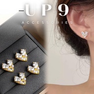 UP9 Gold Heart Earrings with Stone, gentle style, KT fashion women's earrings