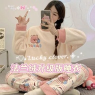 Autumn Winter Warm Flannel Pajamas Set Autumn Winter Homewear Cartoon Long-Sleeved Pajamas Women War
