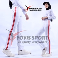 Celana Trening Panjang Merah Dan Putih Lis Yovis Sport Celana Olahraga Wanita
