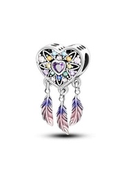 1 pieza de atrapasueños con pluma de corazón de la suerte con gota de aceite y cuentas coloridas bohemias plateadas para hacer joyas de pulsera y collar en vacaciones