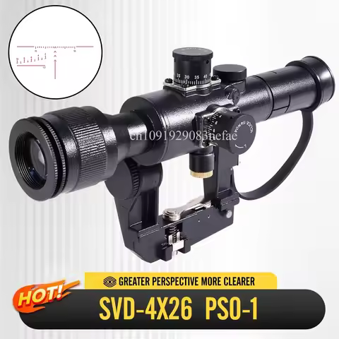 Tactical SVD 4X26 PSO-1 Type Optics Reflex Sight Scope with Lens Cover for Dragonov Series with Red 