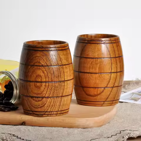 1PCS Creative Oak Barrel Shape Wooden Cup Natural Sour Datewood Teacups Wooden Wine Glasses for Beer