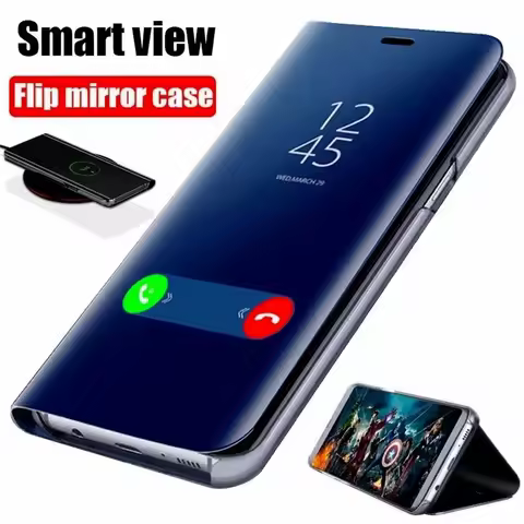 Smart View Mirror Leather Flip Case For Xiaomi Redmi Note 13 Pro+ 4G Magnetic Holder Stand Cover Red