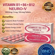 Neuro-V Vitamin B1 + B6 + B12 B-Complex 100 Tablets Dietary Vitamin Supplement BNDPHARMACORP