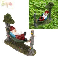 ECYOU Garden Gnome Figurine, Hanging Resin Hammock Gnome Statue, Outdoor Statues Green Dwarf Figurin