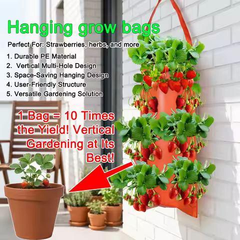 Hanging Grow Bags for Strawberry Tomato 4/5/6/8/10 Holes Hanging Planting Grow Bag Outdoor Hanging P