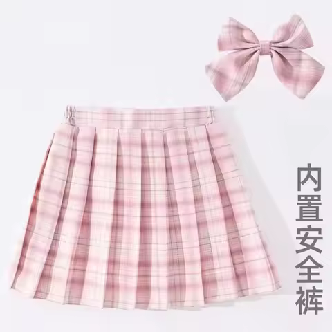 Korean Style Girls Pleated Skirt with Bow Spring Autumn Checkered Academy Look Kids Skirt for Girls
